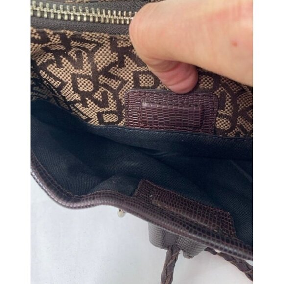 DKNY Signature Small Tassel Hobo Shoulder Bag - Brown/Tan Faux Leather/Canvas - Picture 4 of 8